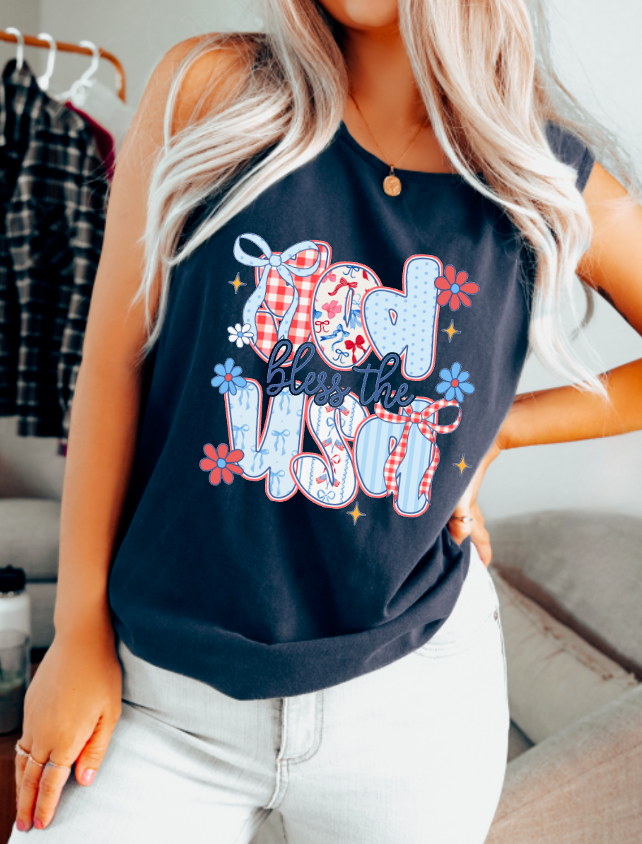 Preppy God Bless The USA Doodle Coquette Tank America