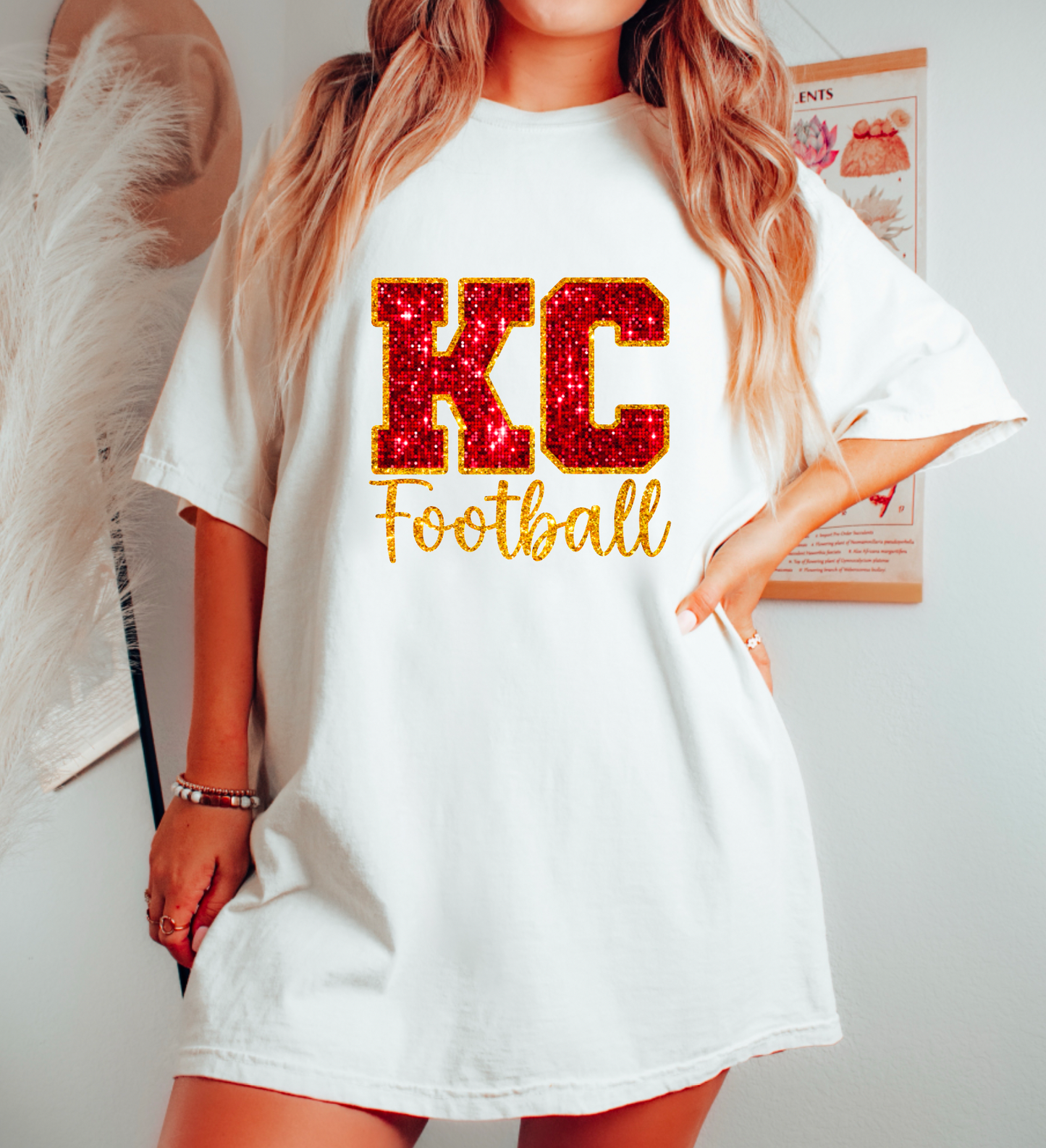 Faux Sequins Kansas City Chiefs Football Graphic Tee T-Shirt