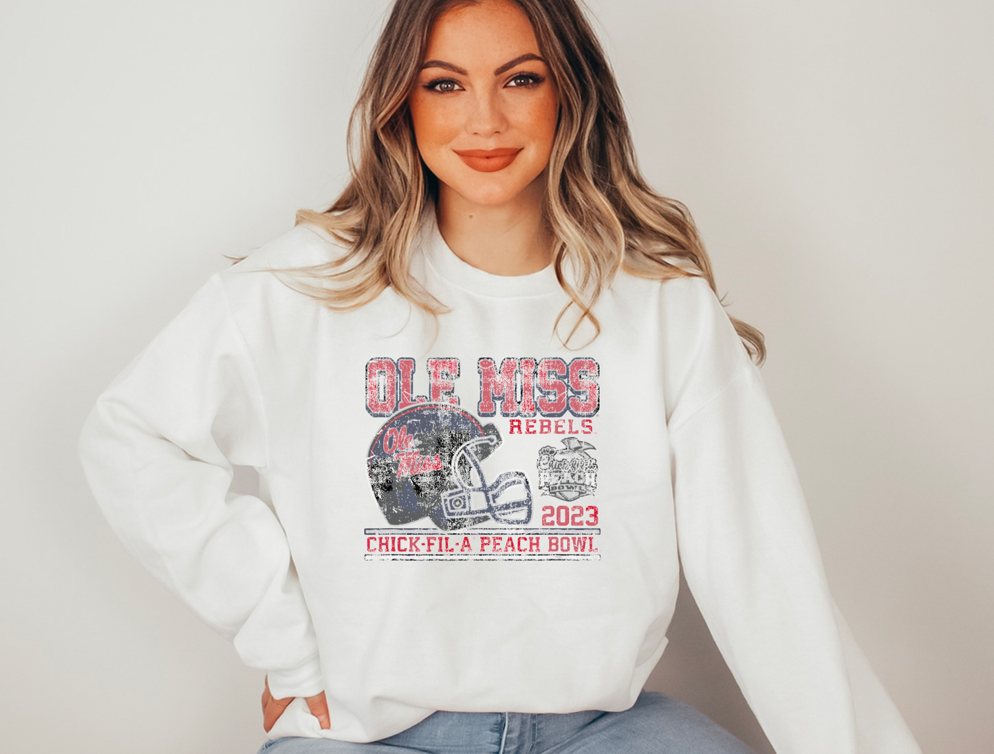 Ole Miss Rebels Distressed Peach Bowl Gildan Sweatshirt