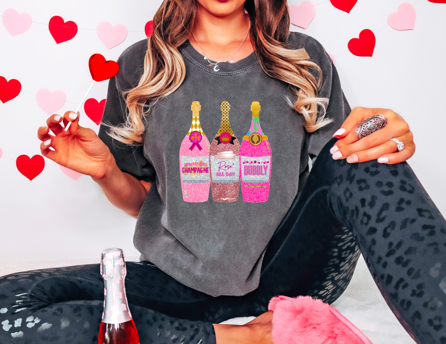 Faux Glitter Sparkly Champagne Comfort Colors Tee