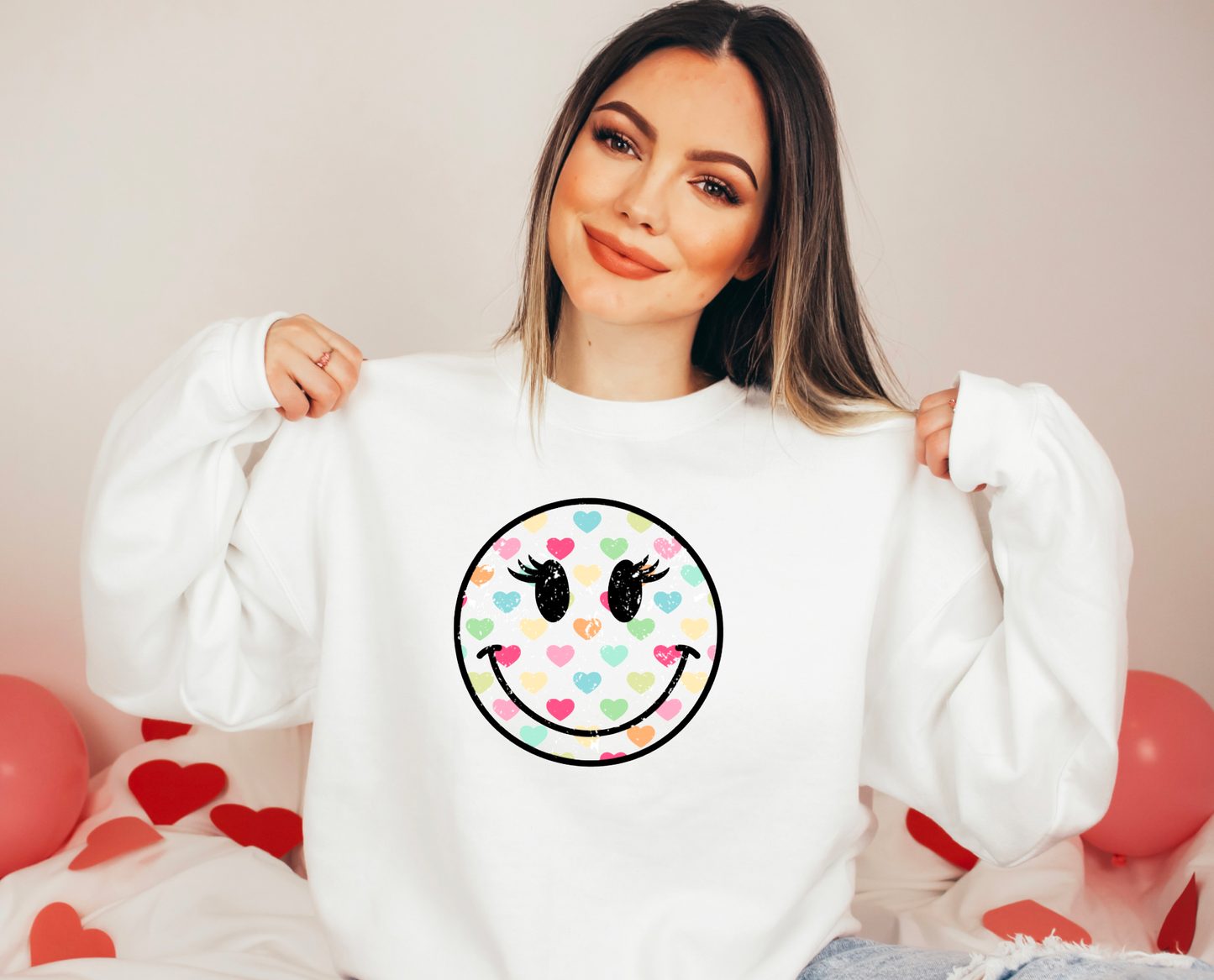 Retro Conversation Hearts Smiley Face Gildan Sweatshirt