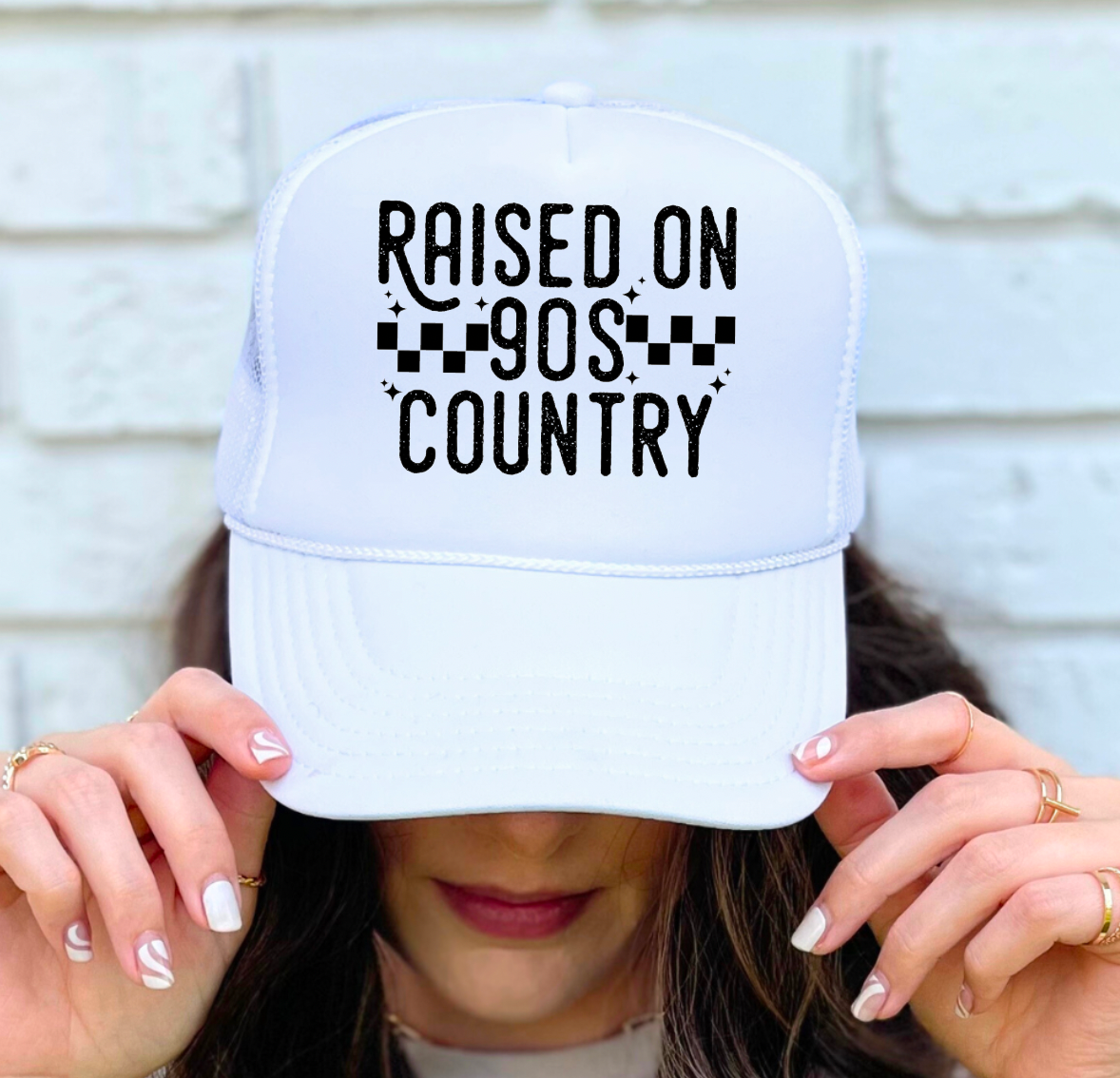 Raised On 90's Country Checker Trucker Hat | Western