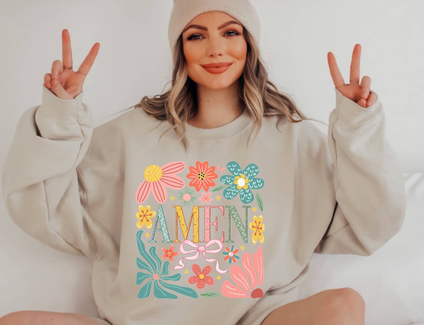 Amen Floral Spring Coquette Graphic Sweatshirt Faith