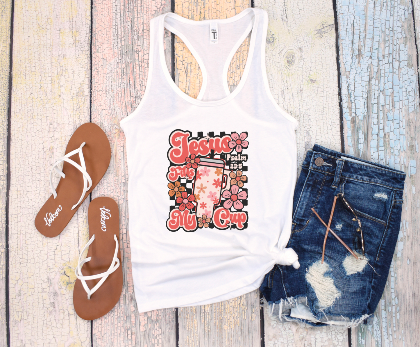 Retro Floral Jesus Fills My Cup Tank