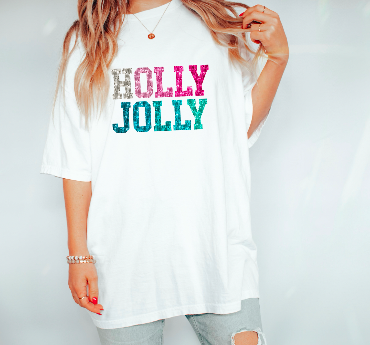 Faux Sequins Holly Jolly Gildan Tee