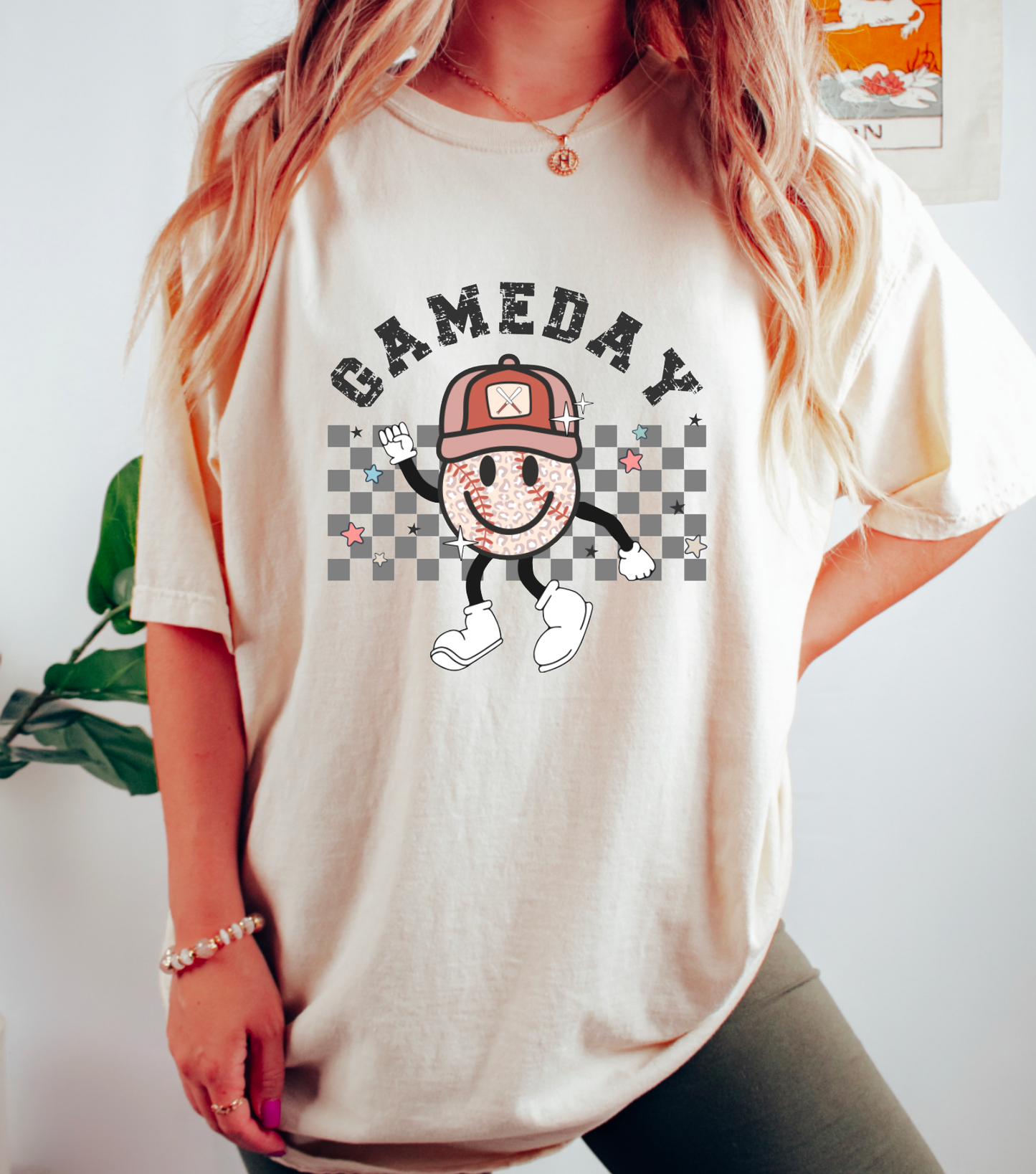 Retro Gameday Baseball Checker Comfort Colors T-Shirt