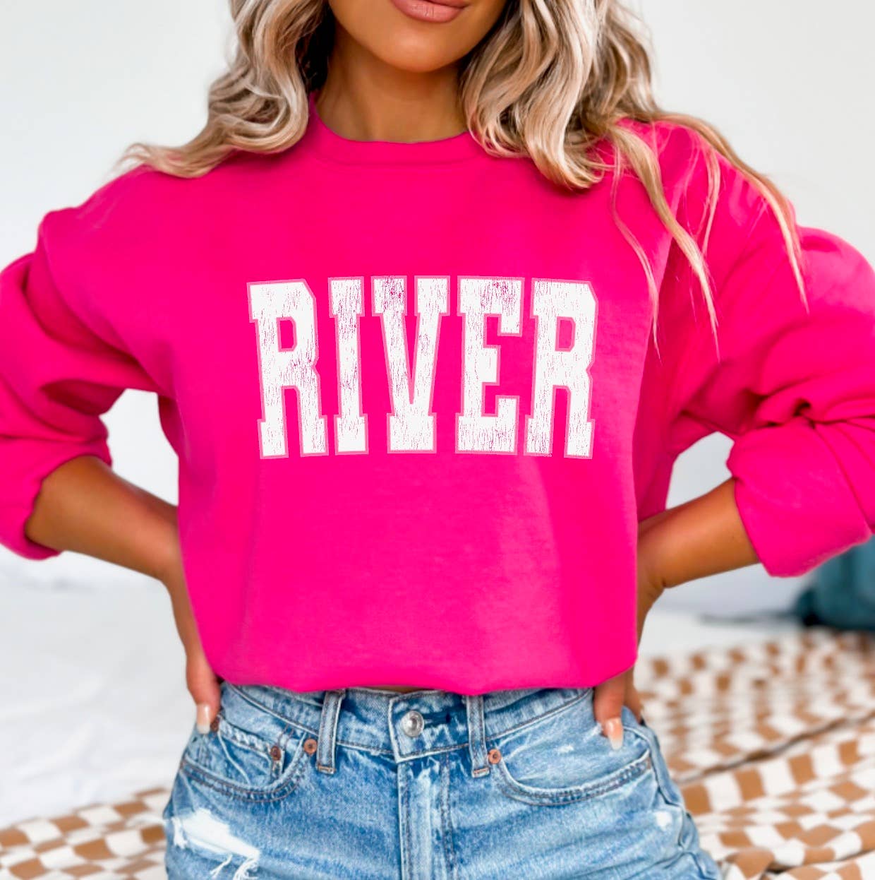 Distressed Varsity River Graphic Sweatshirt Summer