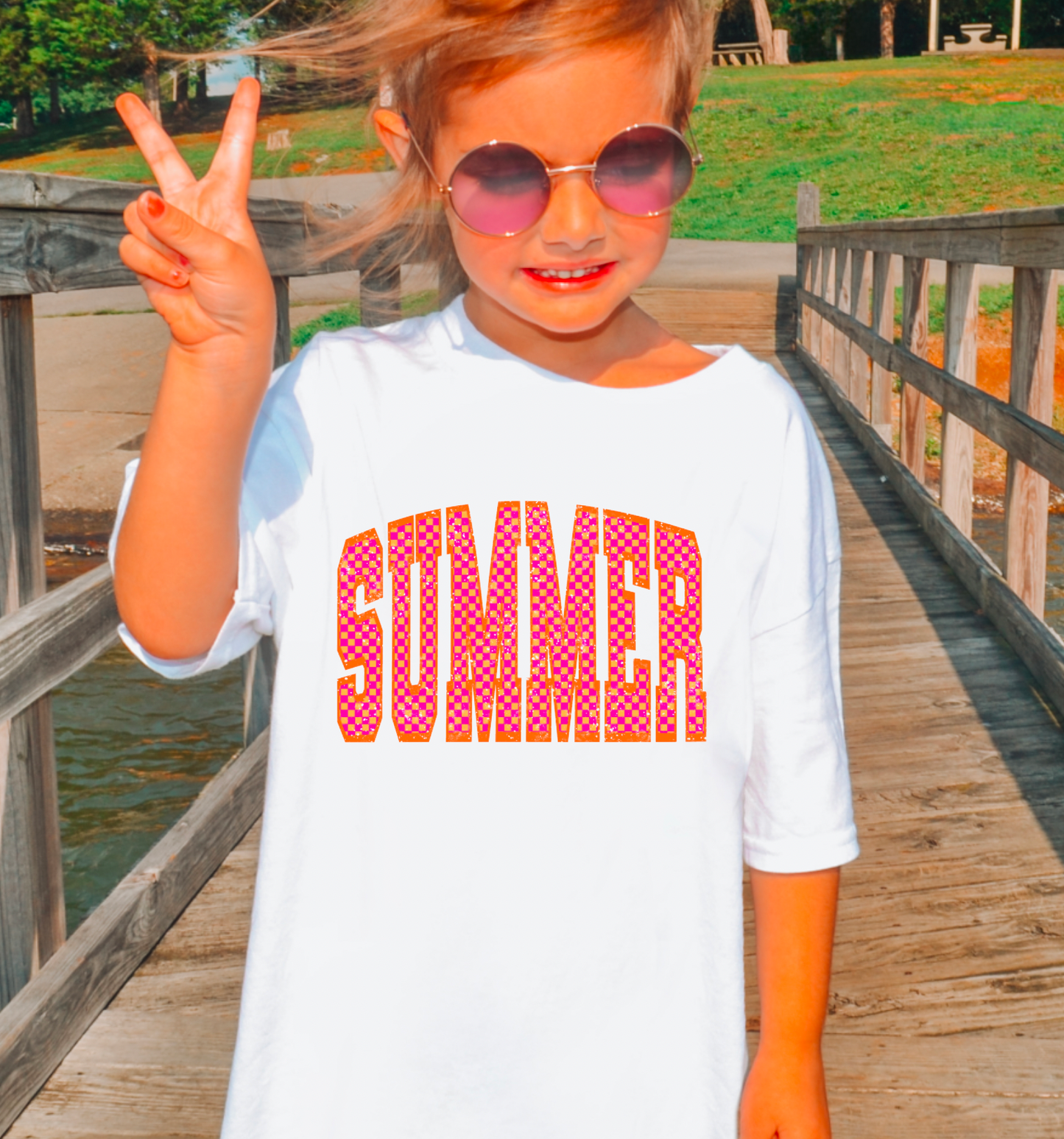 YOUTH Trendy Summer Checker Kids Graphic Tee Kids T-Shirt