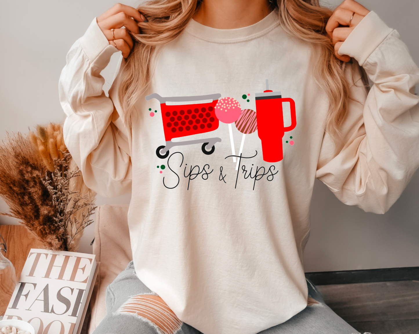 Sips and Trips Comfort Colors Long Sleeve Tee