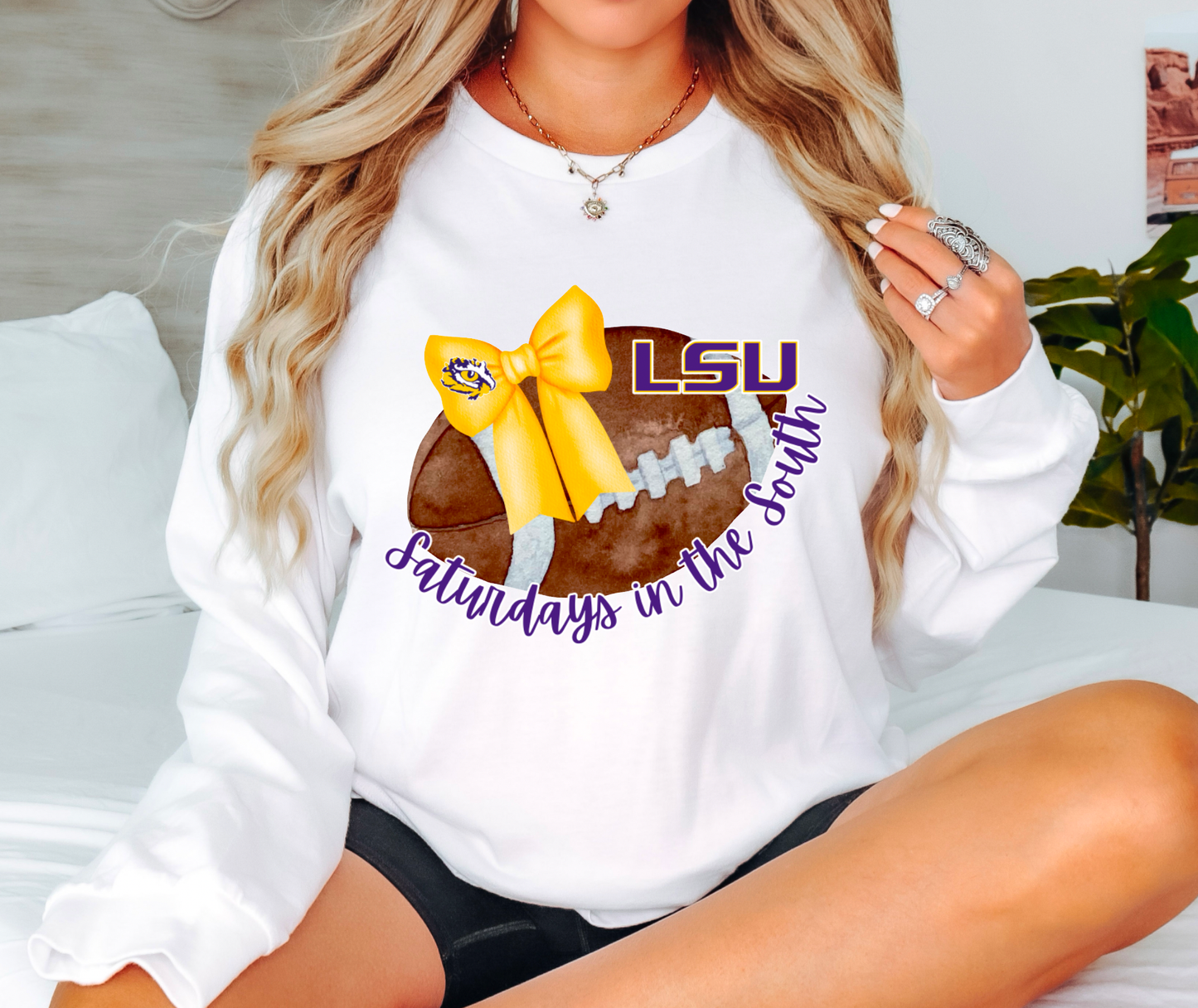 LSU Tigers Football Coquette Graphic Long Sleeve Tee