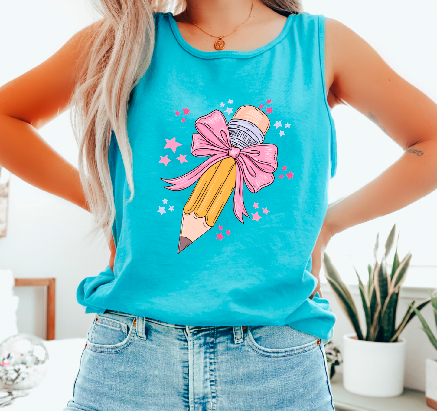 Pencil Coquette Tank Top Teacher Shirt Back To School
