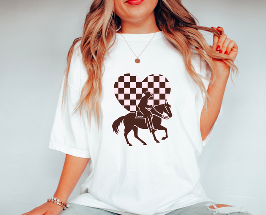 Cowboy Checker Heart Gildan Tee