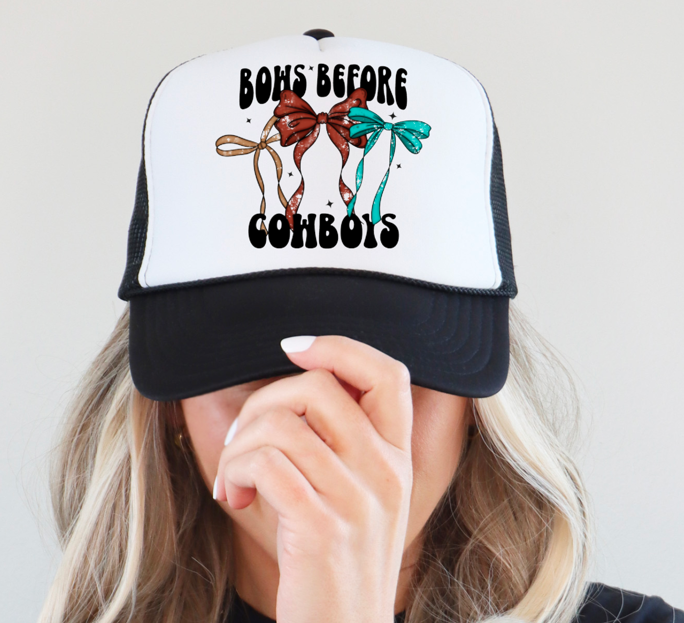 Bows Before Cowboys Trucker Hat Western Country 
