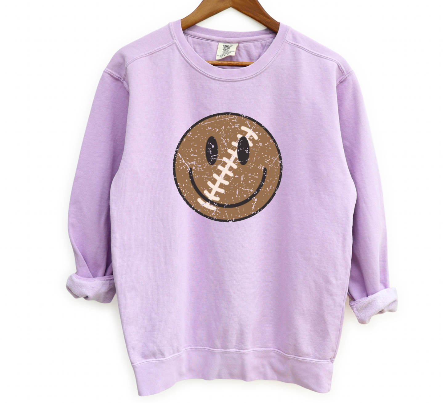 Football Smiley Face Comfort Colors Sweatshirt