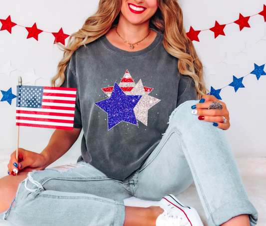 Faux Glitter USA Stars Graphic Tee | 4th of July | America