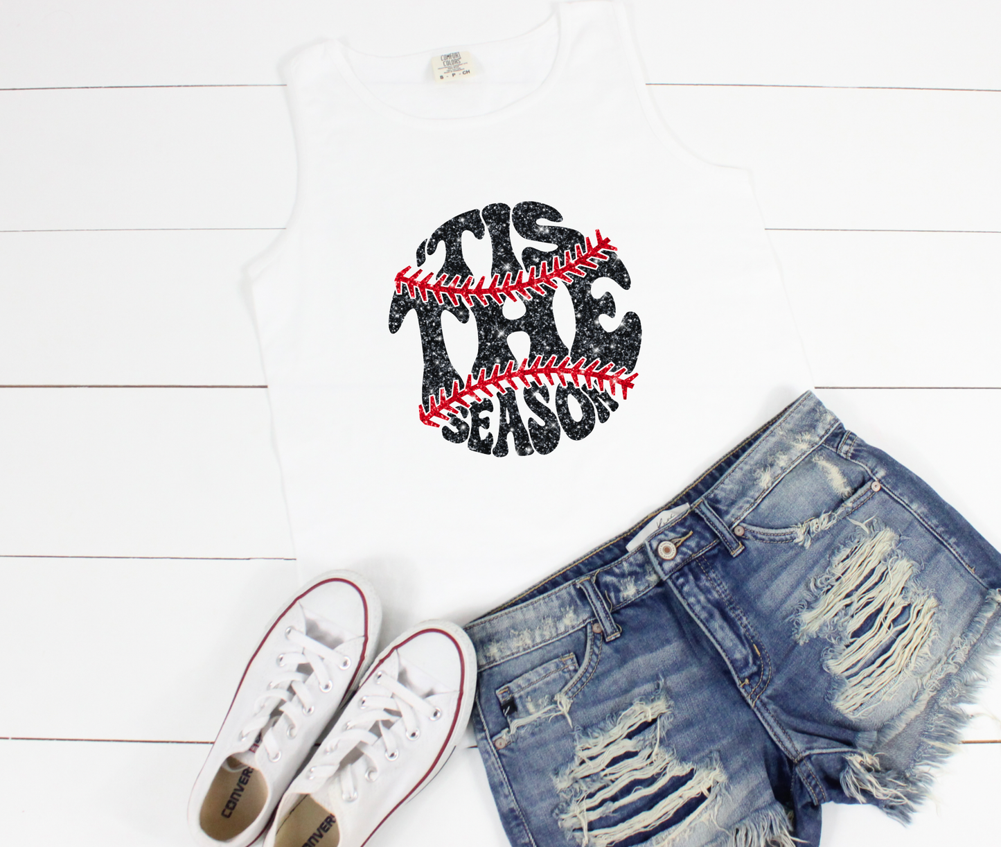 Faux Glitter Tis The Season Comfort Colors Tank Top