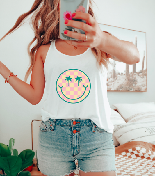 Summer Smiley Face Checker Tank Top