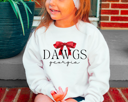 YOUTH Preppy Dawgs Coquette Bow Sweatshirt Georgia Kids 