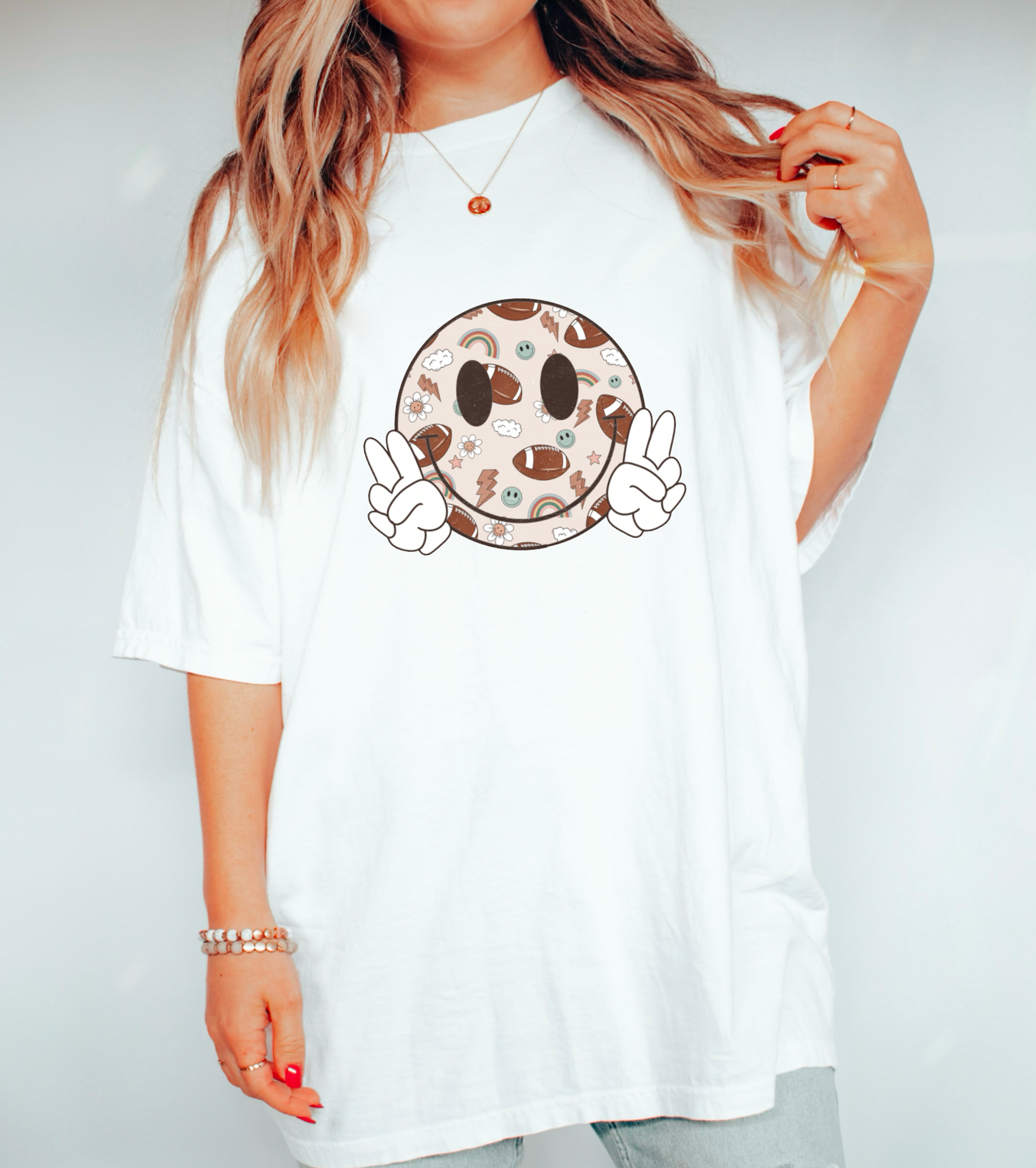 Retro Football Smiley Face Graphic Tee