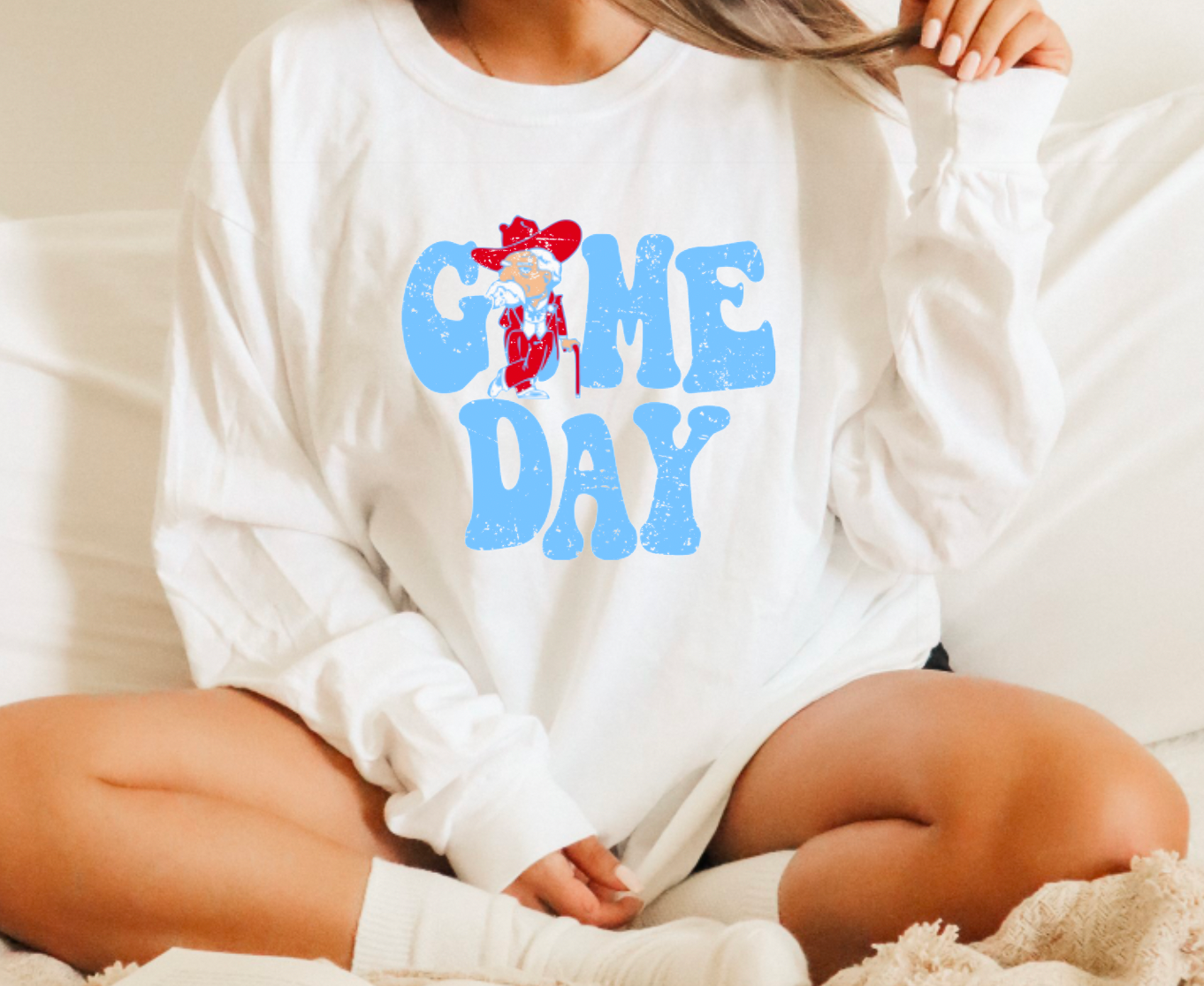 Game Day Ole Miss Powder Blue Gildan Long Sleeve Tee