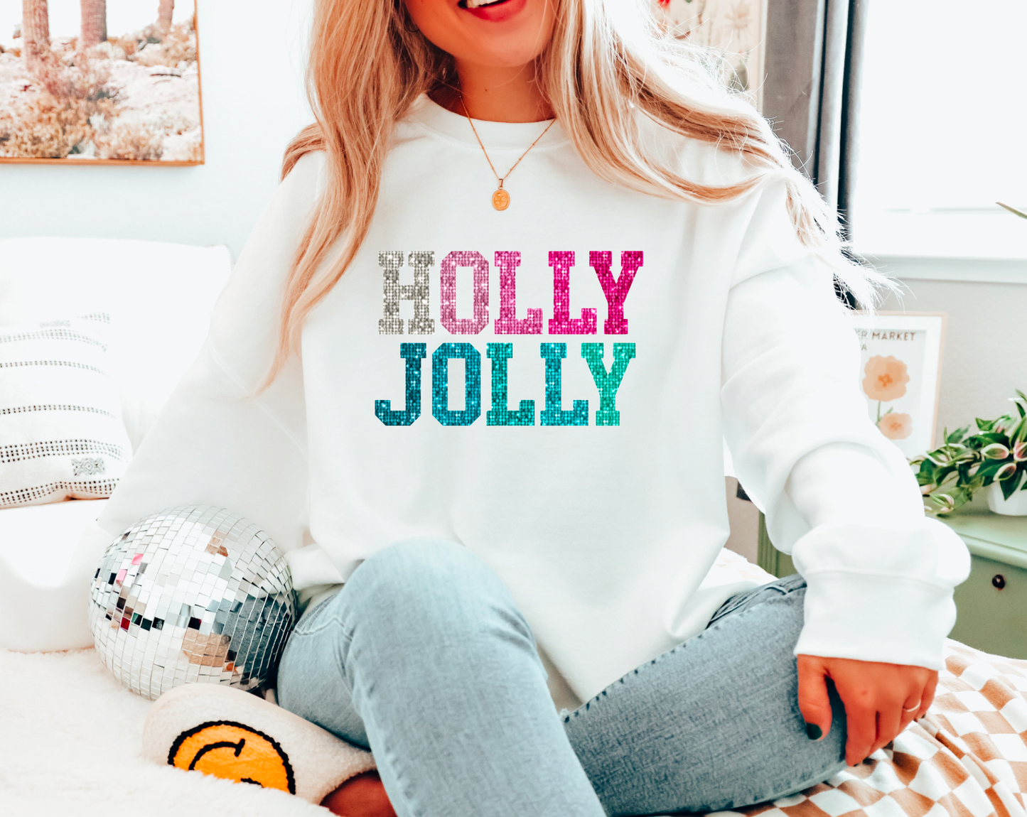 Faux Sequins Holly Jolly Gildan Sweatshirt