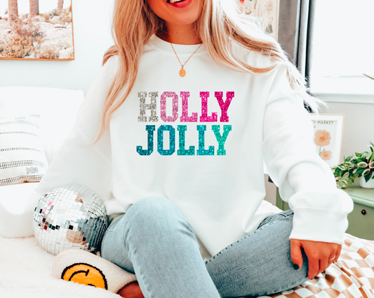 Faux Sequins Holly Jolly Gildan Sweatshirt