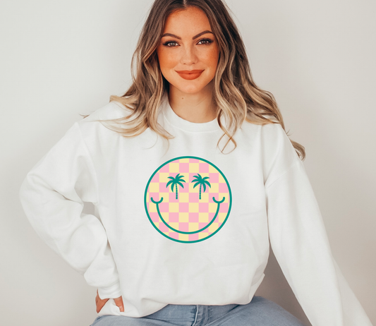 Summer Smiley Face Checker Gildan Sweatshirt