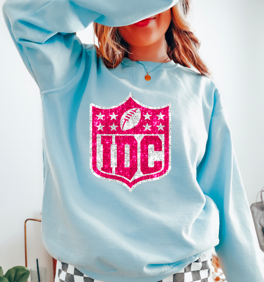 Faux Sequins I Don't Care Preppy Football Sweatshirt