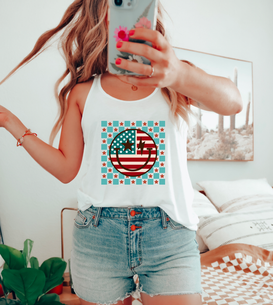 Retro America Smiley Checker Tank Top | USA | 4th of July
