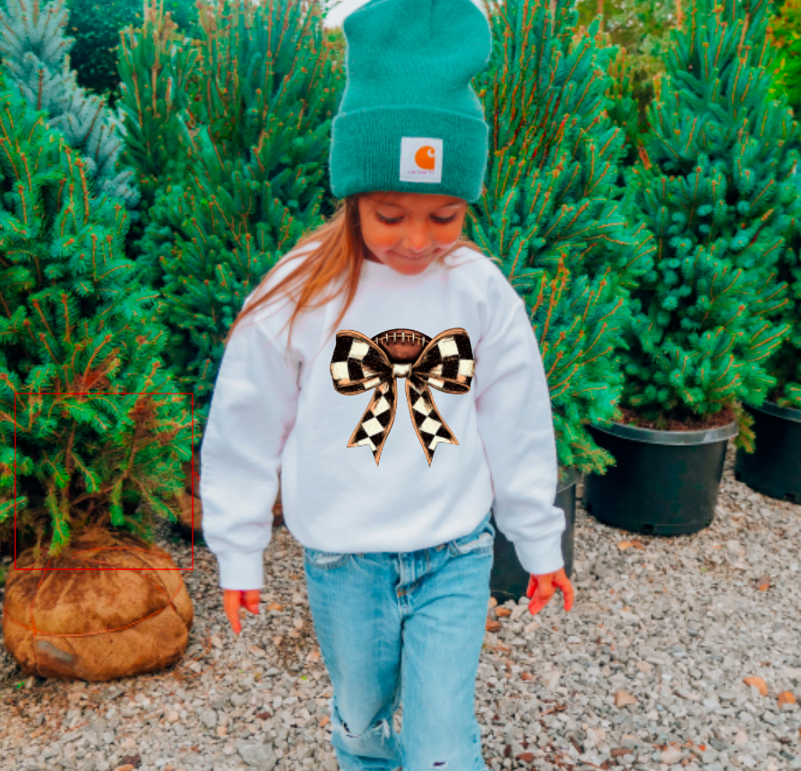 YOUTH Checkered Football Coquette Bow Sweatshirt Fall Kids