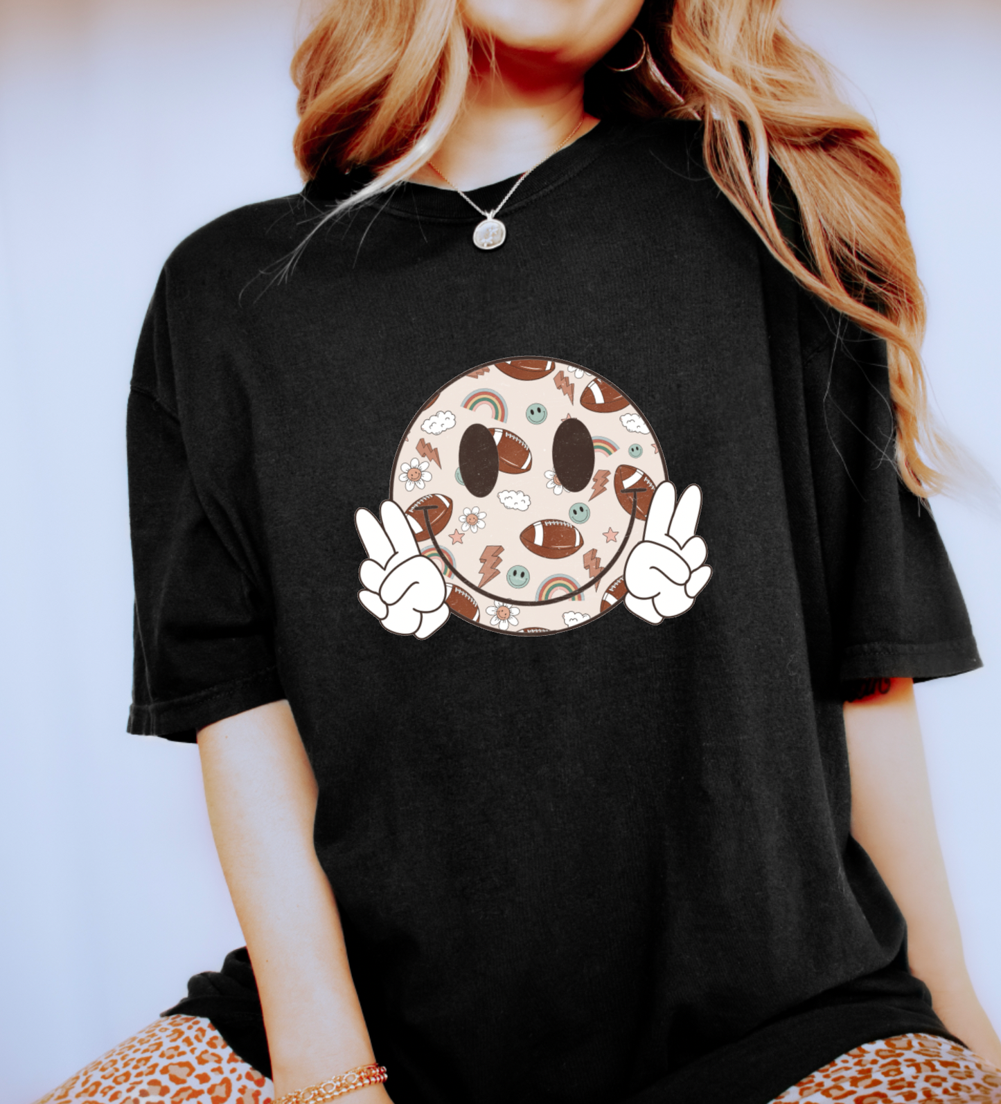Retro Football Smiley Face Graphic Tee