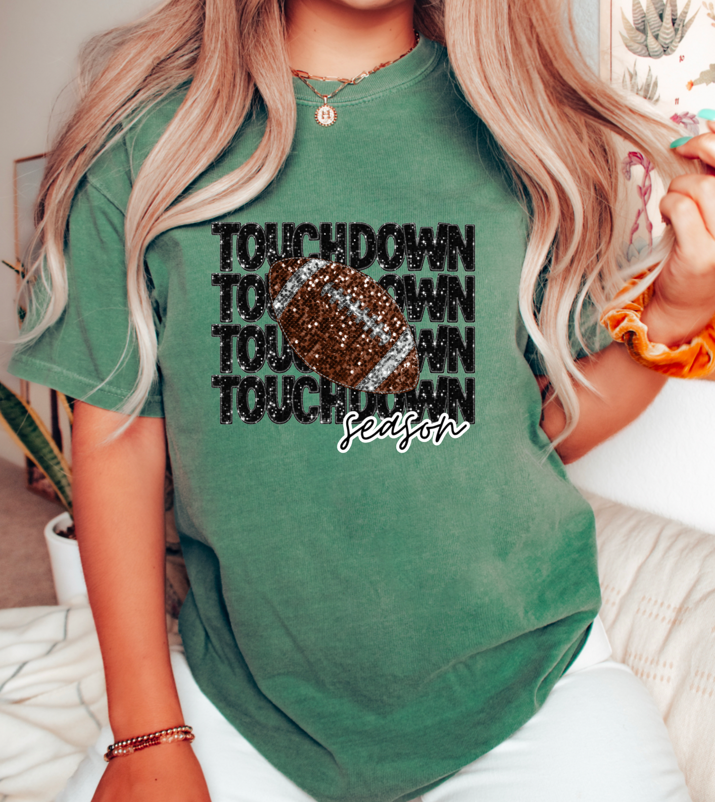 Faux Sequins Touchdown Season Football Graphic Tee
