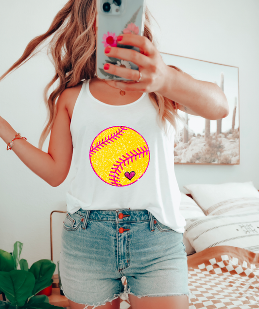 Sparkly Faux Glitter Softball Tank Top