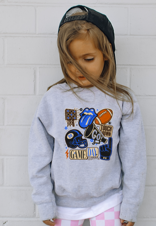 YOUTH Preppy Blue & Black Football Game Day Sweatshirt Kids