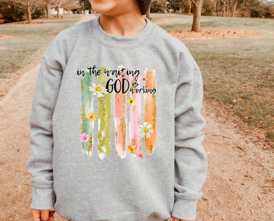 YOUTH In The Waiting God Is Working Faux Glitter Sweatshirt 