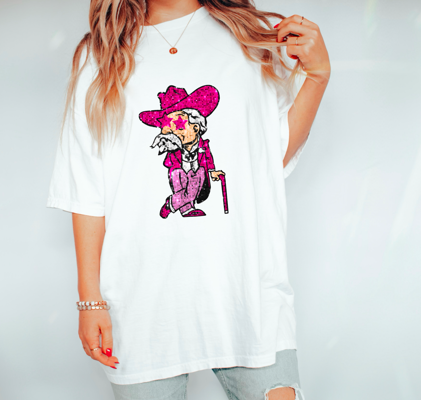 Faux Sequins Ole Miss Rebels Graphic Tee T-Shirt