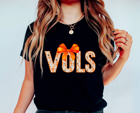 Tennessee Vols Preppy Coquette Bow Graphic Tee Football  