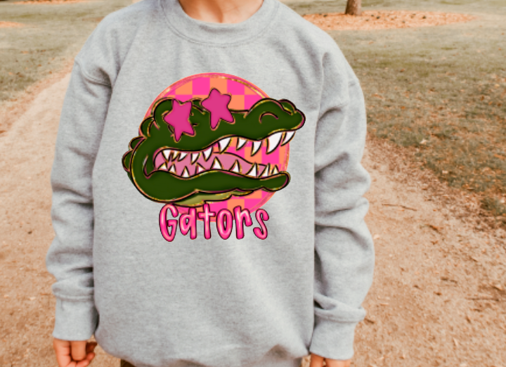 YOUTH Preppy Pink Checker Gators Graphic Sweatshirt      