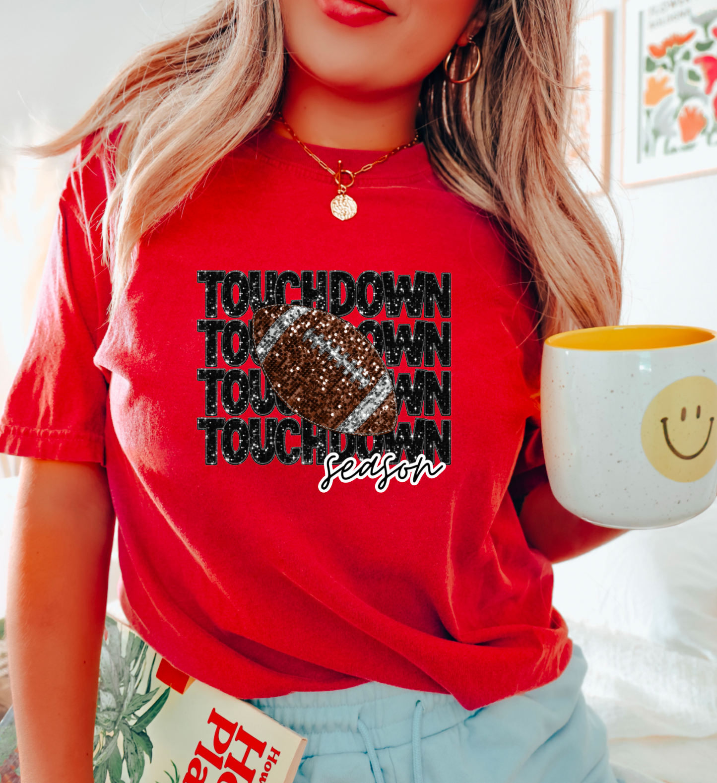 Faux Sequins Touchdown Season Football Graphic Tee