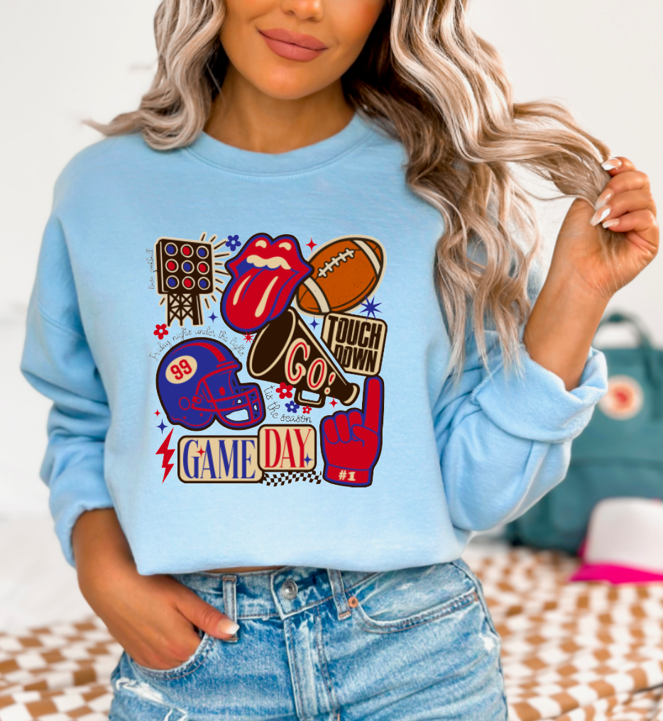Preppy Red & Blue Football Game Day Sweatshirt Sports Fall