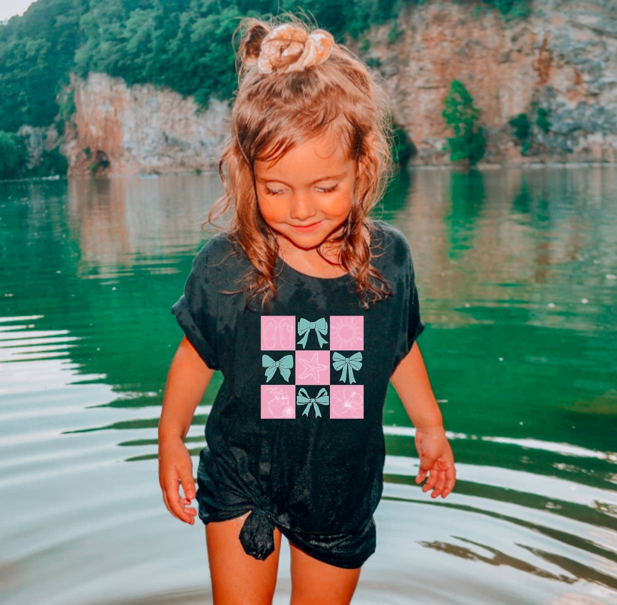 YOUTH Retro Summer Checker Coquette Tee Beach Kids
