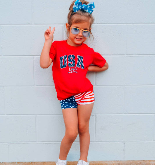 Toddler Preppy USA Coquette Tee 4th of July America  