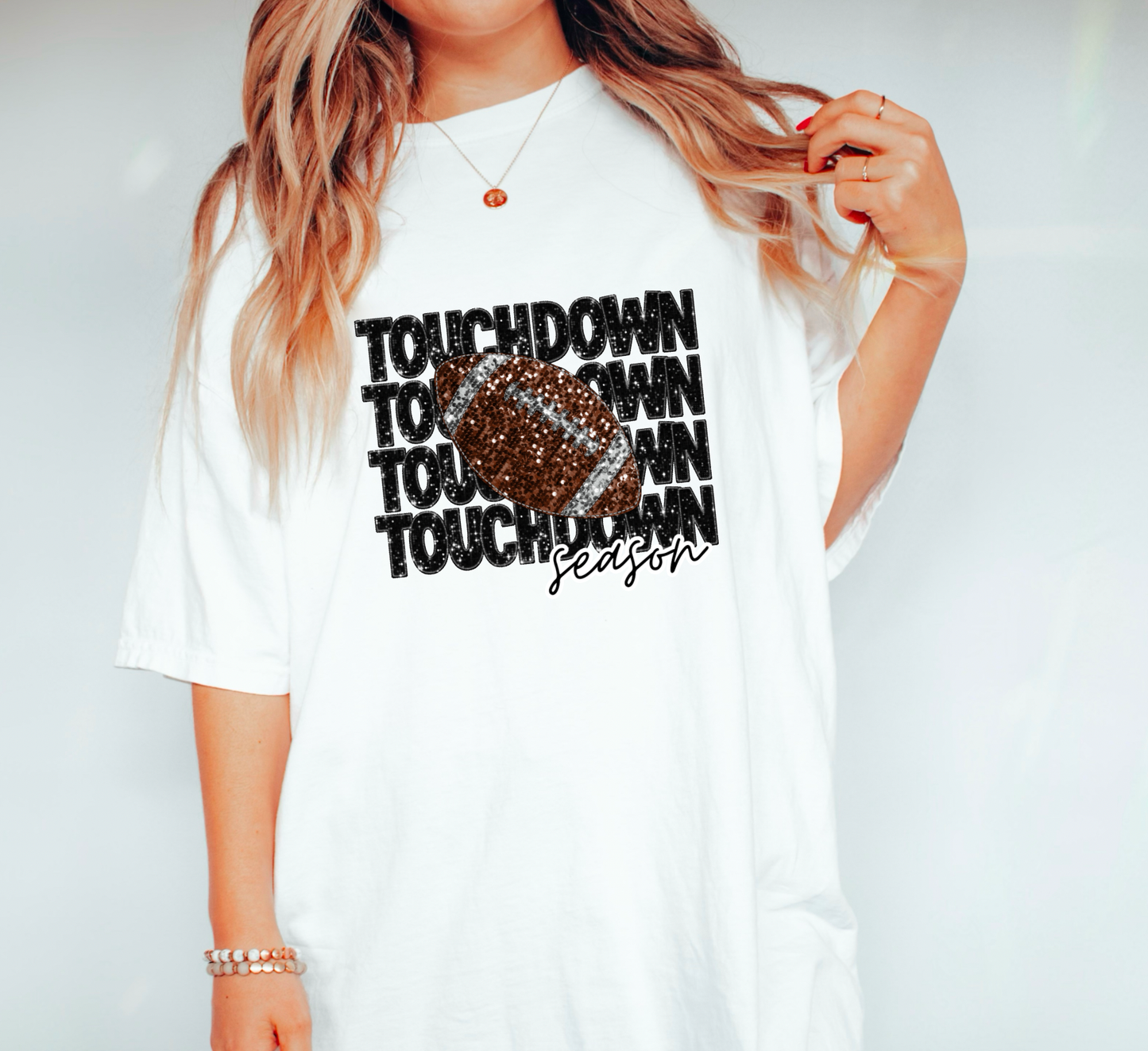 Faux Sequins Touchdown Season Football Graphic Tee