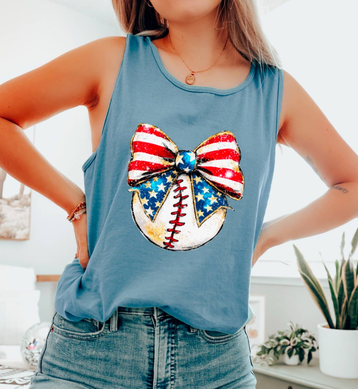 American Flag Coquette Baseball Tank USA 4th Of July