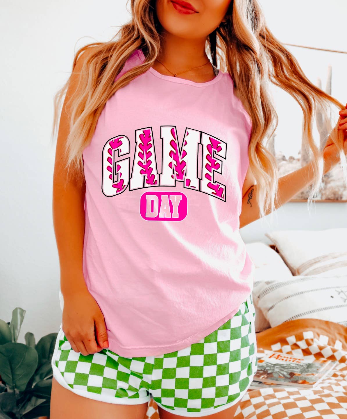 Pink Baseball Game Day Tank Sports Summer   