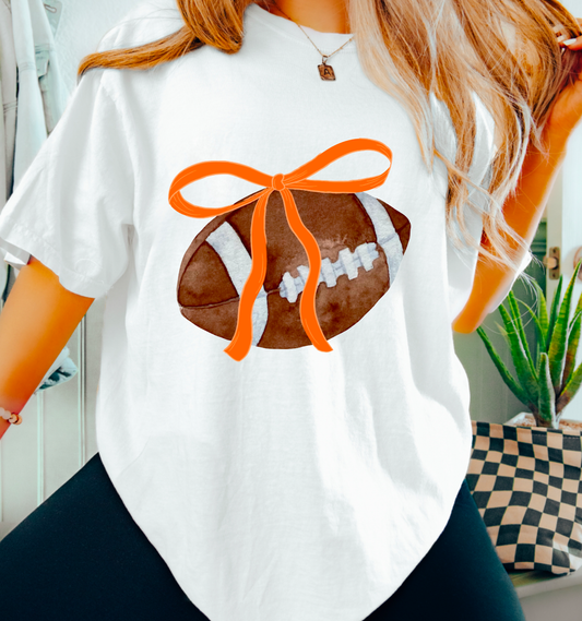 Coquette Orange Football Bow Game Day Graphic Tee