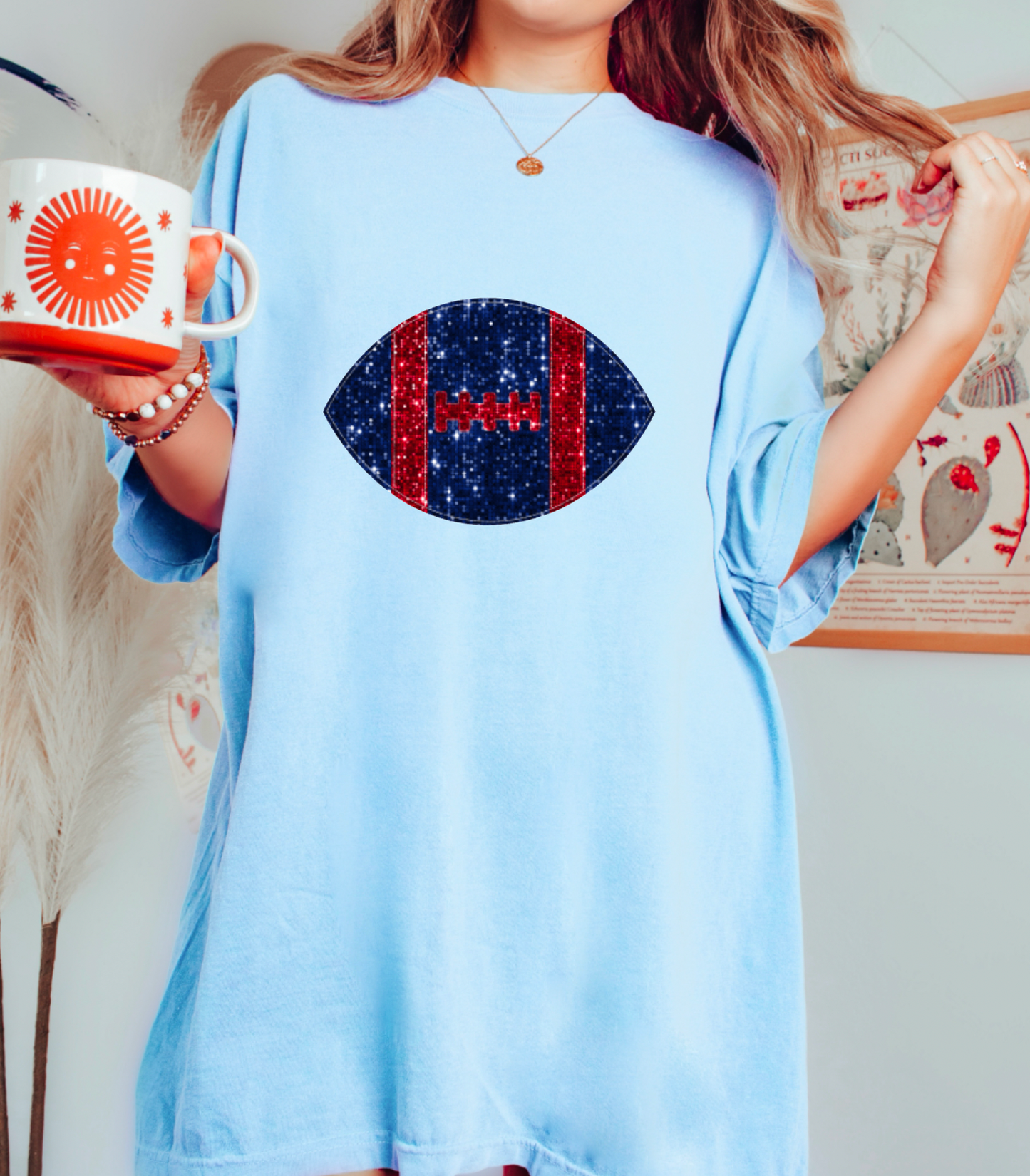 Faux Sequins Ole Miss Football Graphic Tee T-Shirt