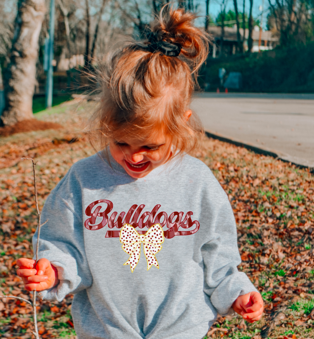 YOUTH Preppy Watercolor Bulldogs Coquette Bow Sweatshirt