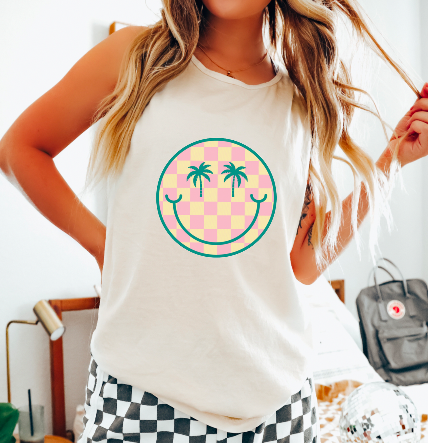 Summer Smiley Face Checker Comfort Colors Tank Top