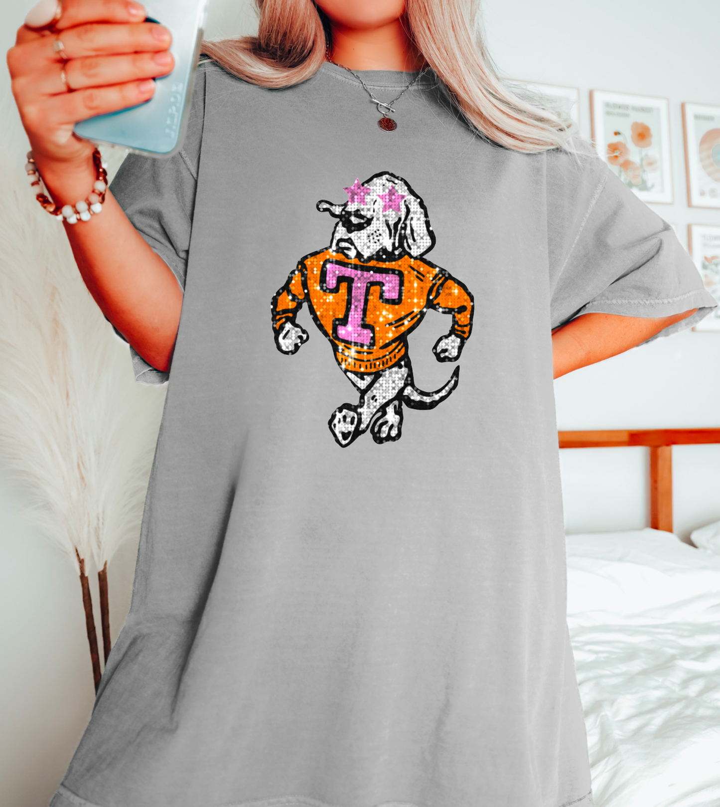Faux Sequins Tennessee Vols Mascot Graphic Tee